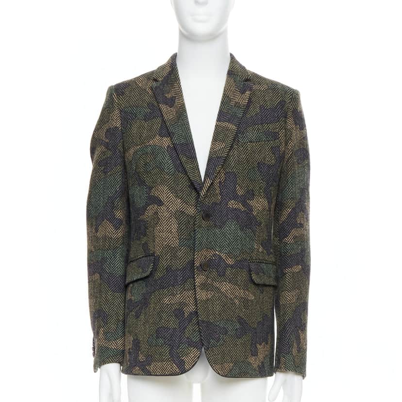 Valentino Garavani Green Camouflage Blazer Green Wool Very good condition - Front View