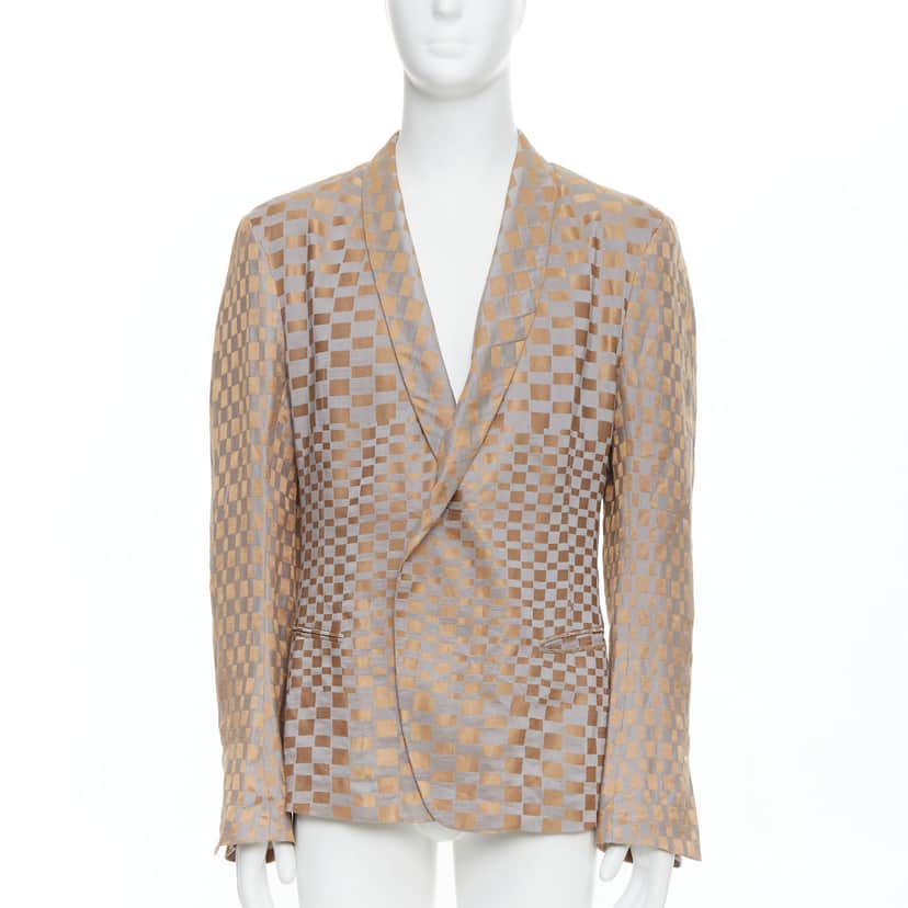 Haider Ackermann Gold Checkered Blazer Silver Linen Very good condition - Front View