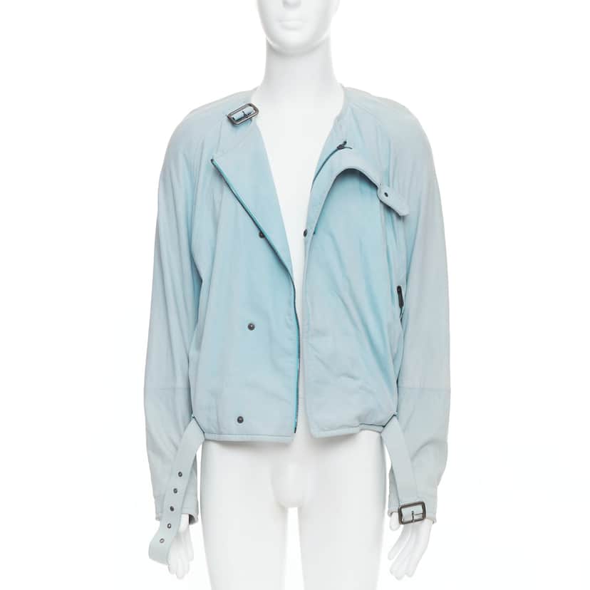 Bottega Veneta Blue Leather Biker Jacket Blue Leather Fair condition - Front View