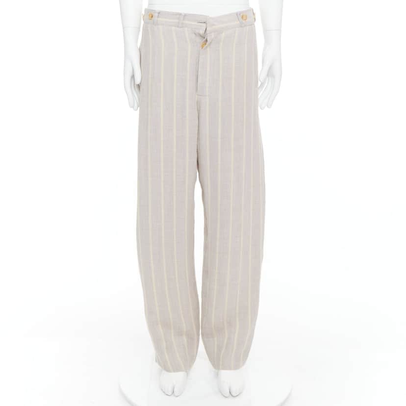 Yohji Yamamoto Striped Wide Pants Beige Cotton Fair condition - Front View