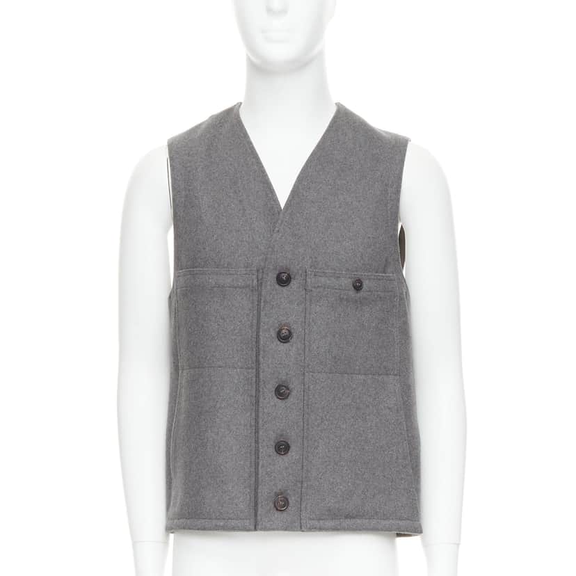 Lemaire Tape Bonded Vest Grey Wool Very good condition - Front View