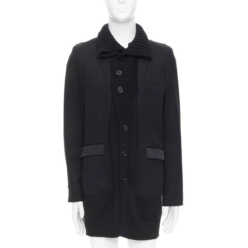 Undercover Black Rib Trim Coat Black Wool Very good condition - Front View