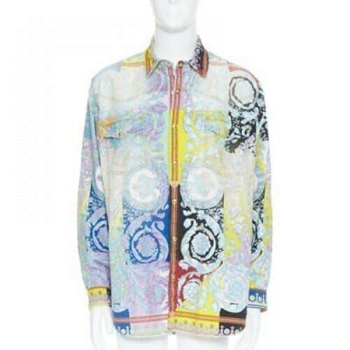Versace Baroque Medusa Shirt Blue Cotton Never worn, with tag - Front View
