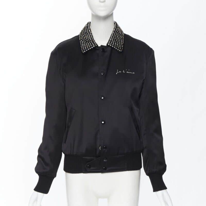 Saint Laurent Satin Crystal Bomber Black Viscose Never worn, with tag - Front View