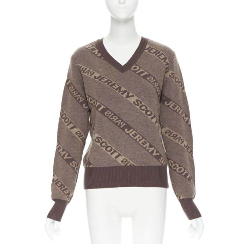 Jeremy Scott Logo Intarsia Sweater Brown Wool Never worn - Front View