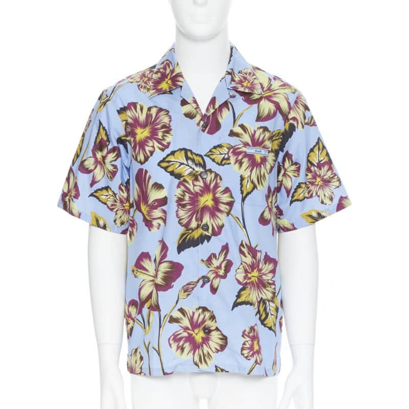 Prada Floral Camp Shirt Blue Cotton Never worn, with tag - Front View