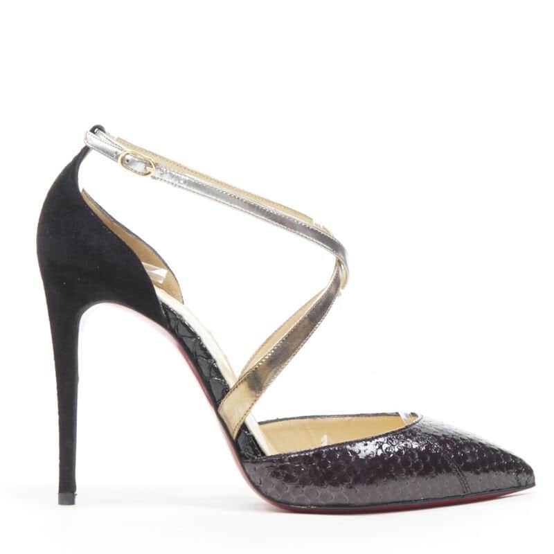 Christian Louboutin Metallic Cross Pumps Black Leather Very good condition - Front View