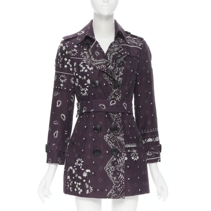 Burberry Purple Paisley Coat Purple Silk Never worn - Front View