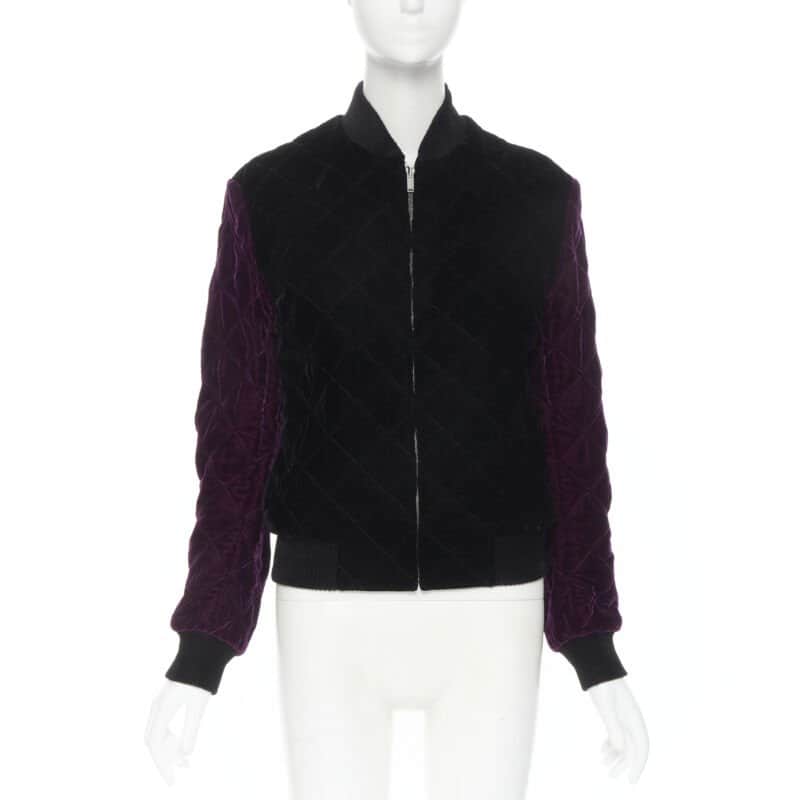 Saint Laurent Black Diamond Bomber Black Velvet Never worn, with tag - Front View