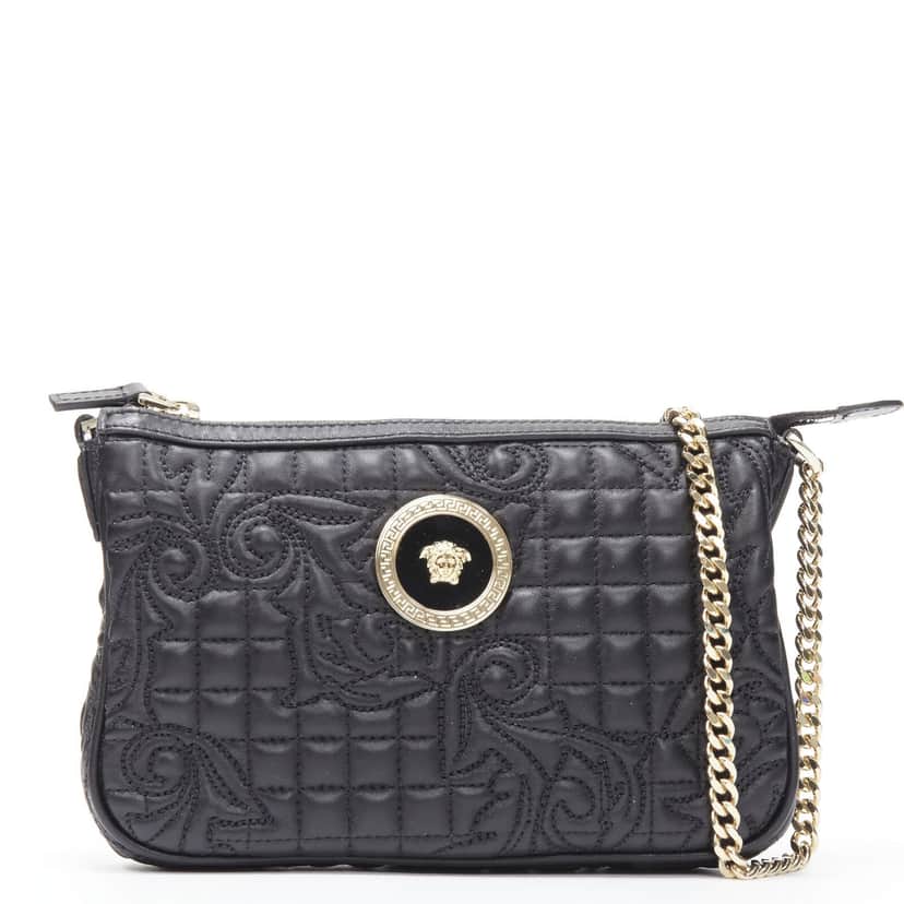 Versace Black Baroque Chain Bag Black Leather Never worn, with tag - Front View