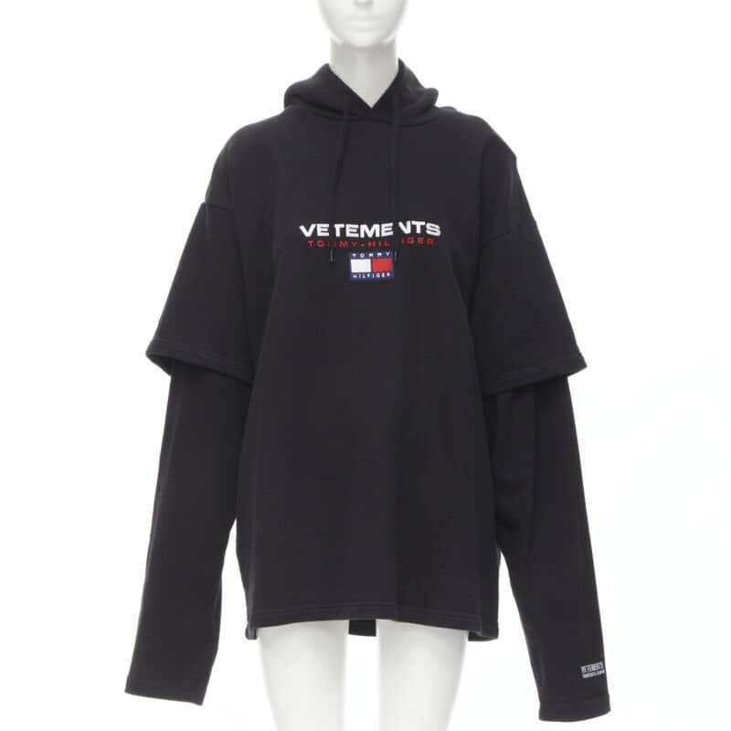 Vetements Double Sleeve Hoodie Black Cotton Never worn - Front View