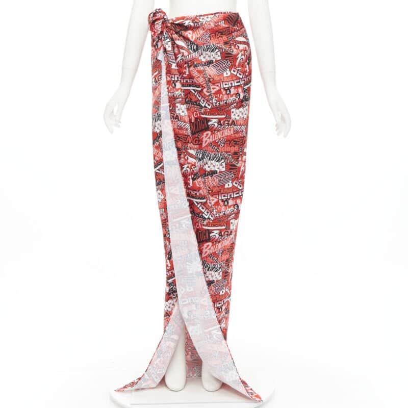 Balenciaga Logo Print Skirt Red Viscose Never worn, with tag - Front View