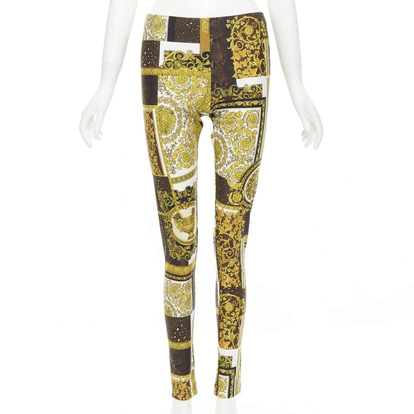 Versace Mosaic Print Leggings Gold Polyamide Never worn, with tag - Front View