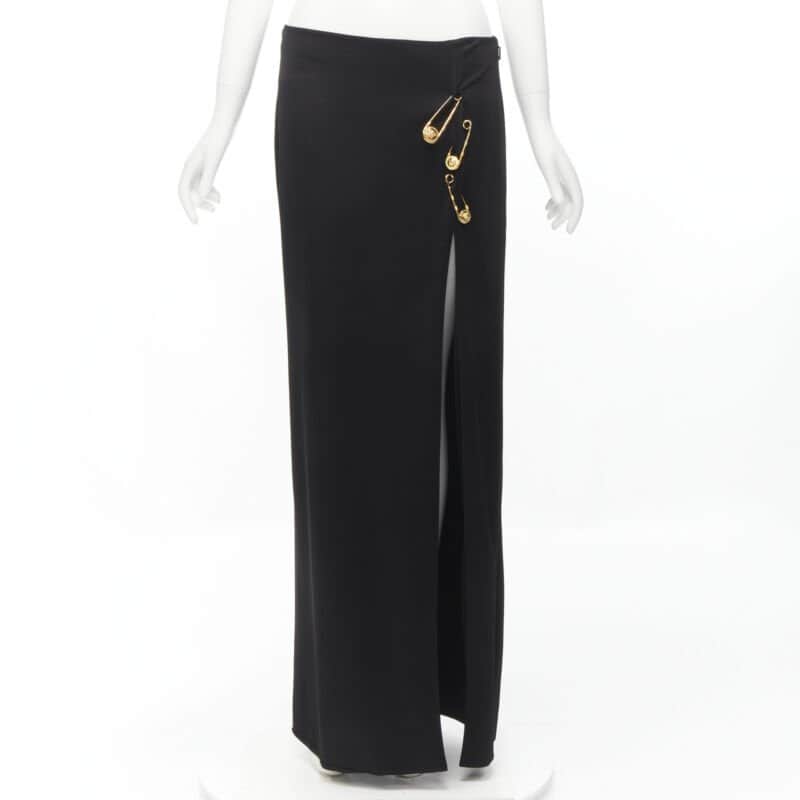 Versace High Slit Skirt Black Viscose Never worn, with tag - Front View