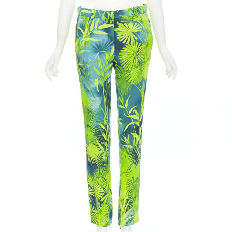 Versace Tropical Print Pants Green Viscose Never worn, with tag - Front View
