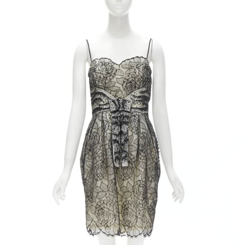 Christian Dior Bead Bow Dress Ecru Cotton Very good condition - Front View