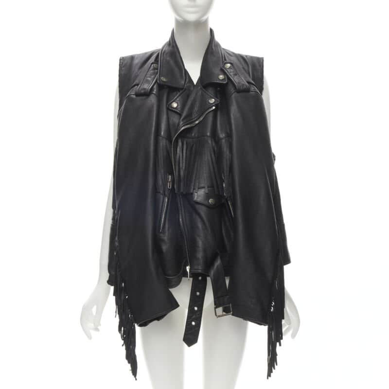 Balenciaga Fringed Biker Jacket Black Polyester Never worn - Front View