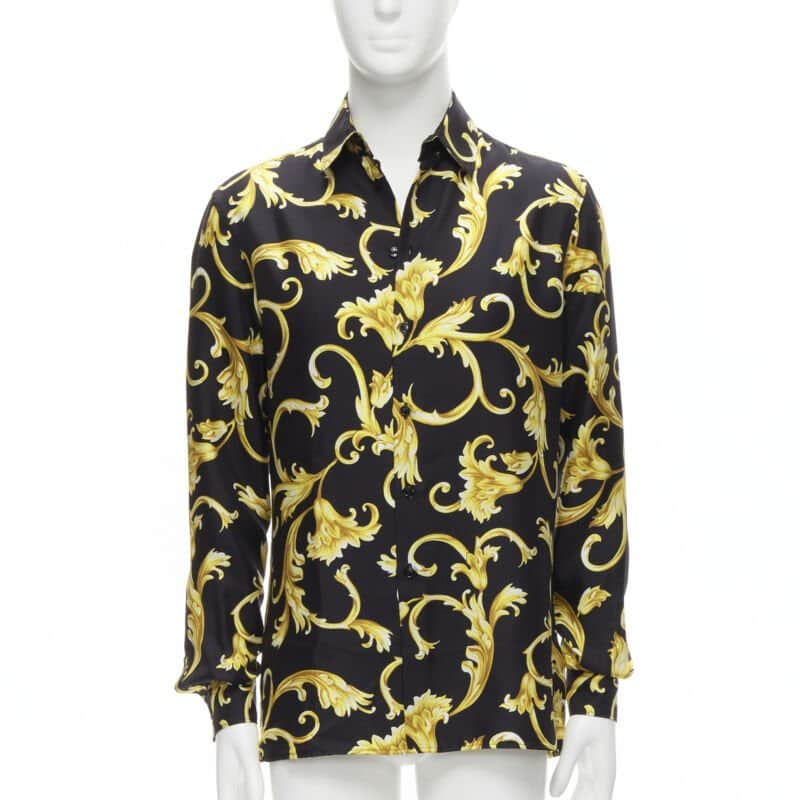 Versace Gold Flora Shirt Black Silk Never worn, with tag - Front View