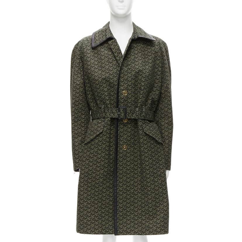 Versace Green Leather Trench Green Cotton Never worn, with tag - Front View