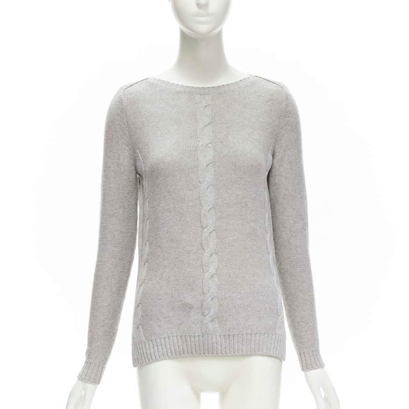 Loro Piana Braid Knit Sweater Grey Cashmere Never worn - Front View
