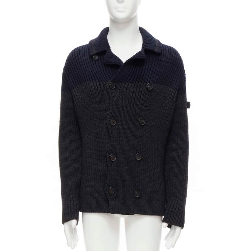 Prada Sailor Collar Cardigan Grey Wool Very good condition - Front View