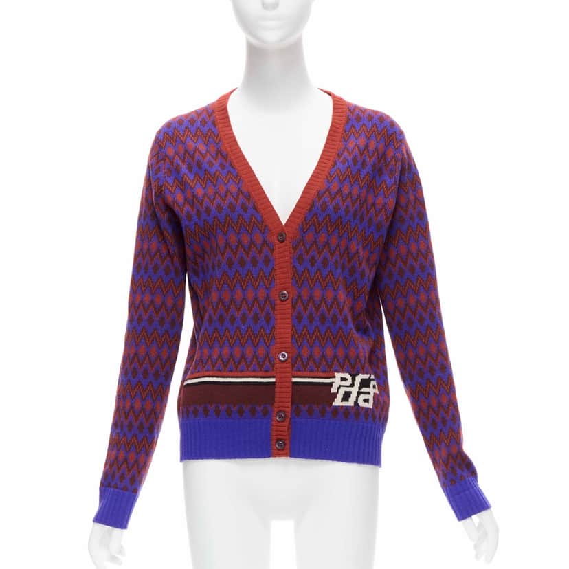 Prada Racing Logo Cardigan Red Wool Very good condition - Front View