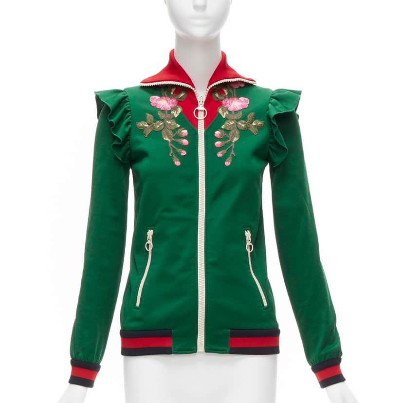 Gucci Floral Ruffled Jacket Green Polyester Very good condition - Front View