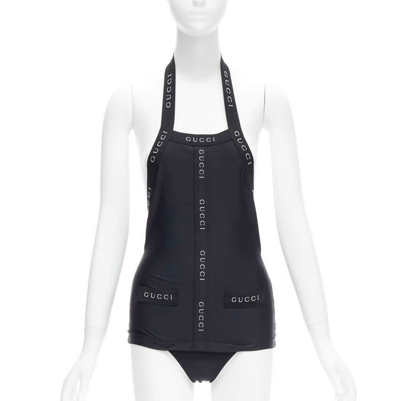 Gucci Logo Halter Swimwear Black Never worn - Front View