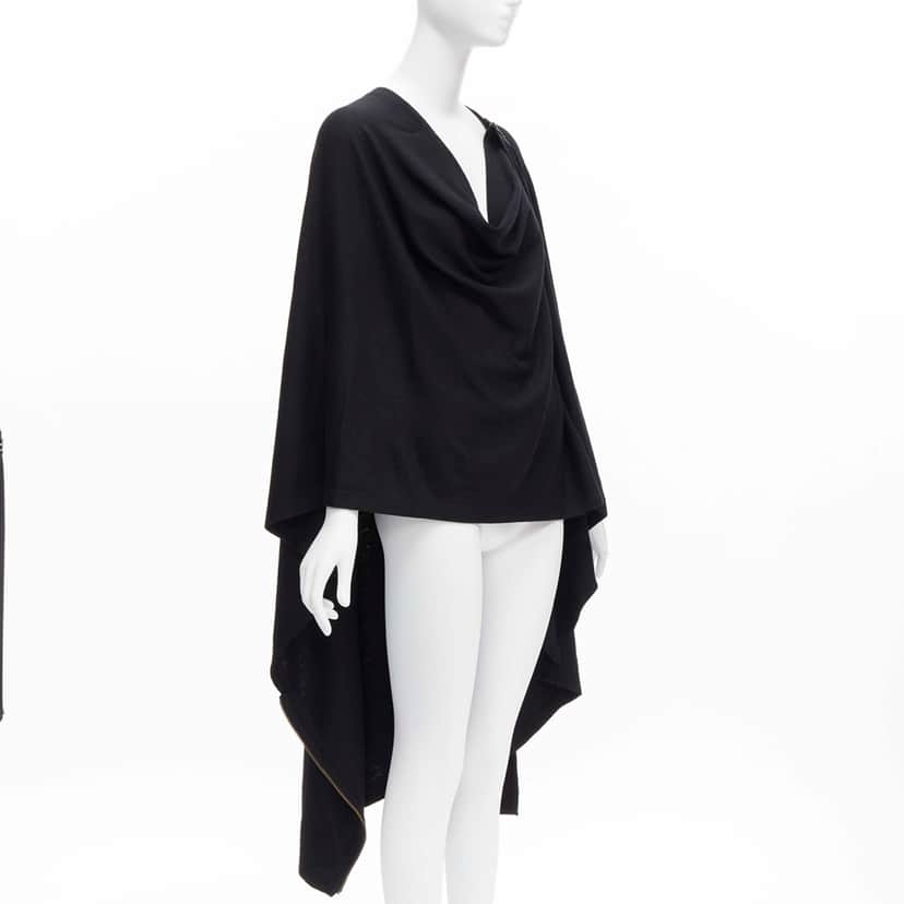 Issey Miyake Black Draped Coat Black Wool Never worn - Front View
