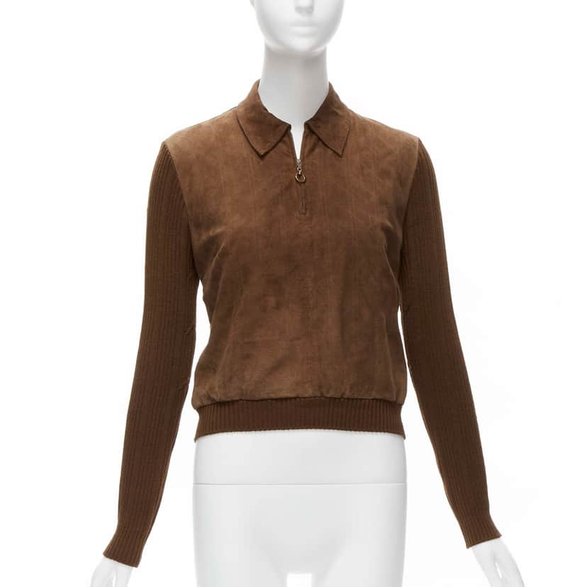 Christian Dior Cannage Stitch Sweater Brown Suede Good condition - Front View