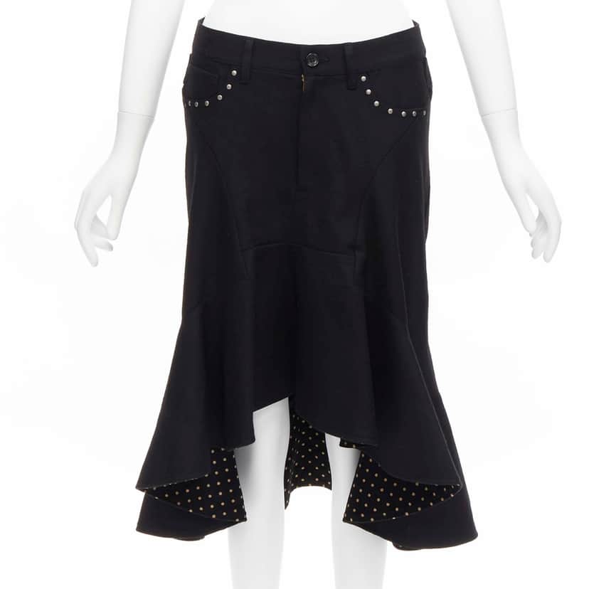 Junya Watanabe Polka Dot Skirt Black Wool Never worn - Front View