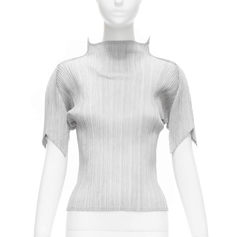 Issey Miyake Spike Pleats Top Silver Polyester Never worn - Front View