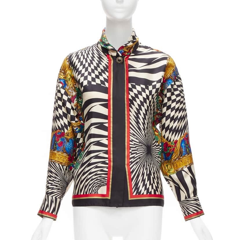 Gianni Versace Graphic Collar Shirt MultiColor Silk Fair condition - Front View