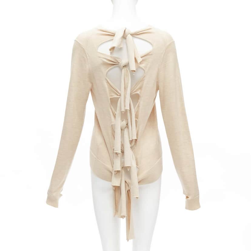 Celine Knot Tie Back Sweater Beige Wool Never worn - Front View