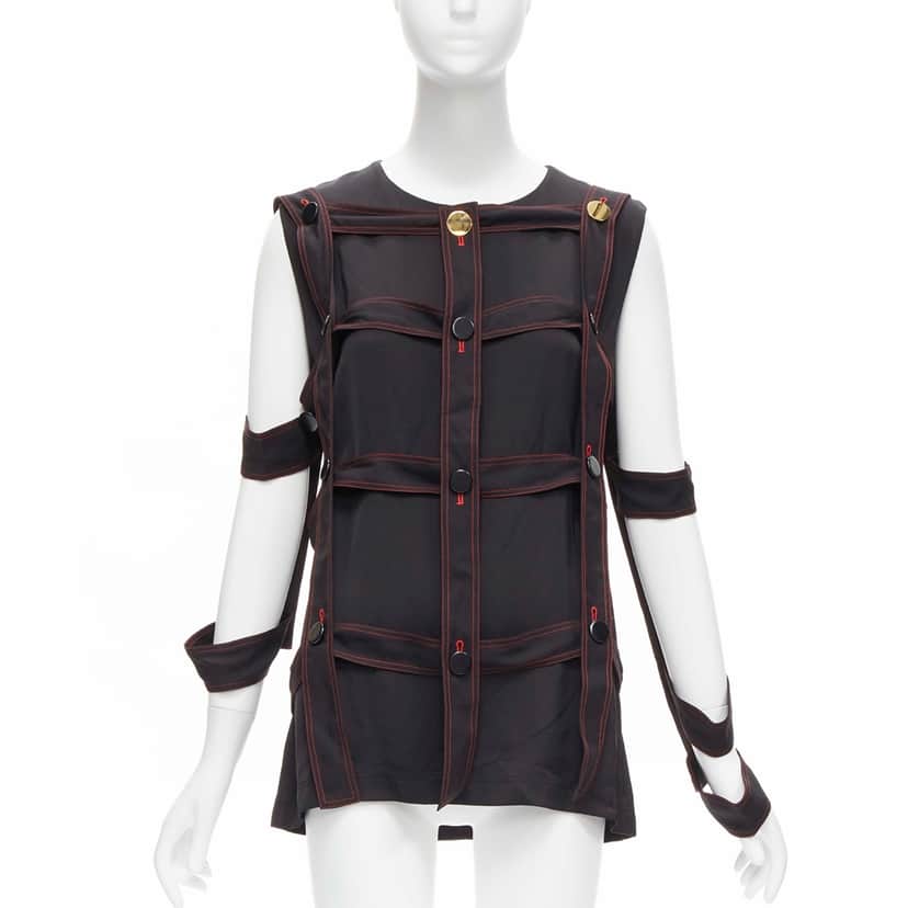 Celine Grid Harness Top Black Viscose Very good condition - Front View