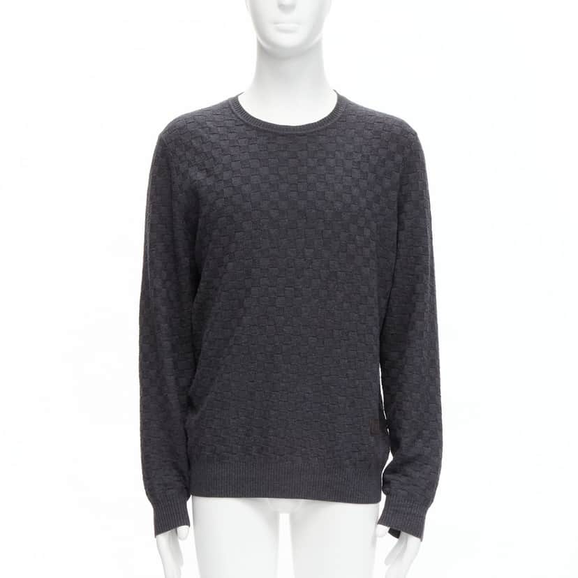 Louis Vuitton Checks Patch Sweater Grey Wool Never worn - Front View