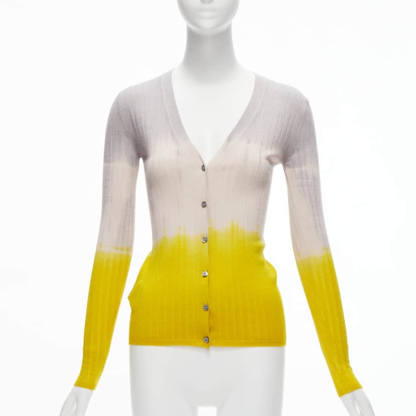Prada Ombre Ribbed Cardigan Yellow Wool Never worn - Front View