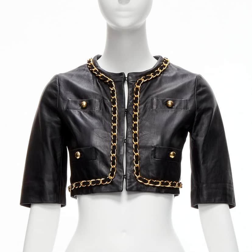 Moschino Gold Chain Leather Jacket Black Leather Very good condition - Front View
