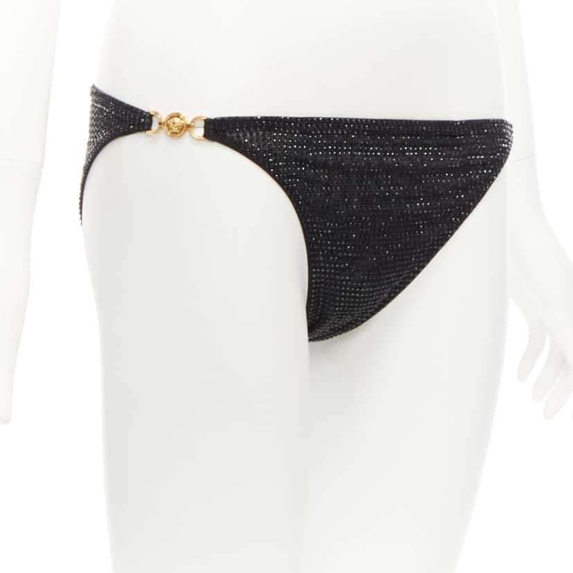 Versace Crystal Bikini Pants Black Polyamide Never worn - Front View