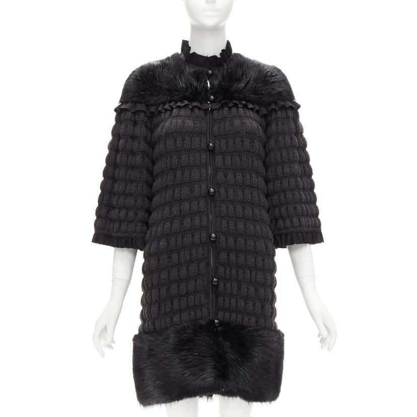 Fendi Black Bell Coat Black Fur Never worn - Front View