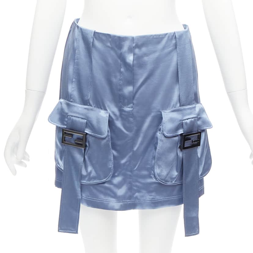 Fendi Cargo Satin Skirt Blue Viscose Very good condition - Front View