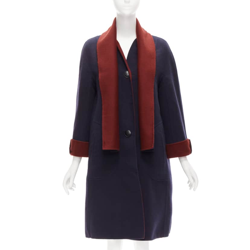 Loro Piana Burgundy Reversible Coat Burgundy Cashmere Very good condition - Front View