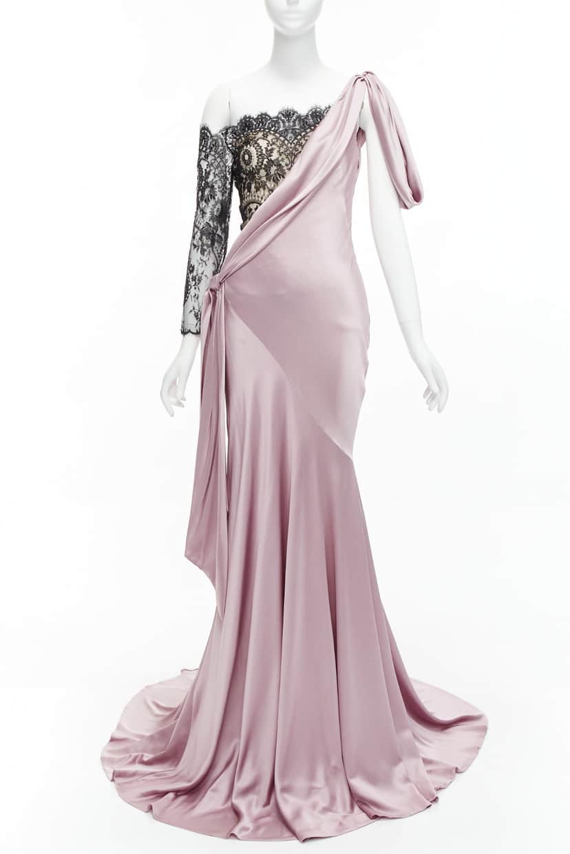 Alexander McQueen Lace One Shoulder Purple Silk Never worn, with tag - Front View