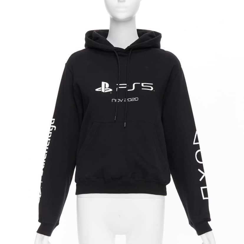 Balenciaga Logo Fitted Hoodie Black Cotton Never worn, with tag - Front View