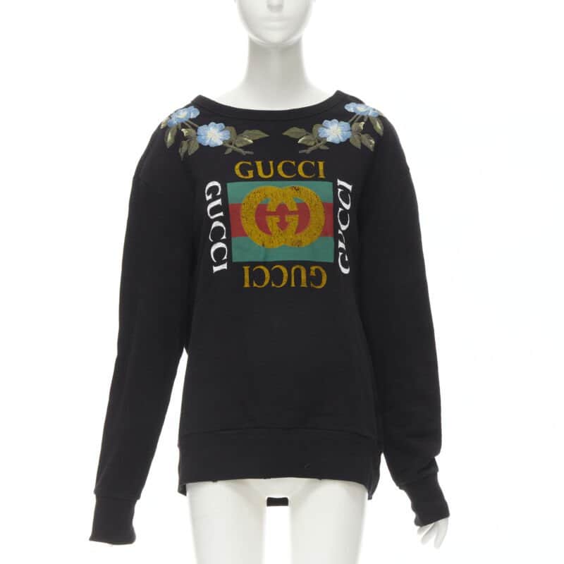 Gucci Floral Studded Sweatshirt Black Cotton Never worn - Front View
