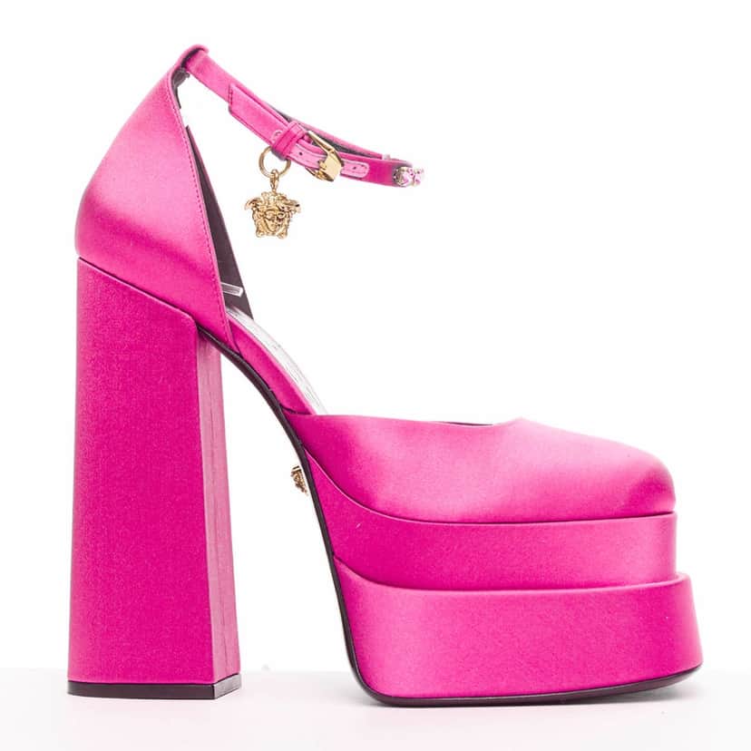 Versace Aevitas Fuchsia Platform Pink Silk Never worn - Front View