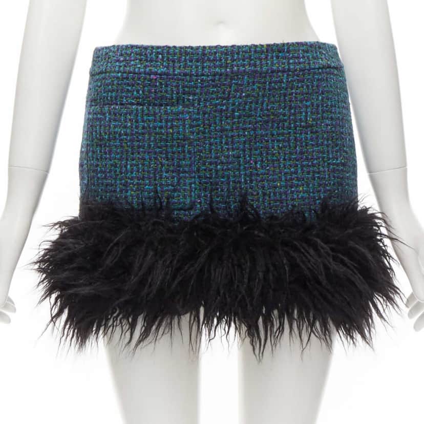 Saint Laurent Trim Tweed Skirt Blue Tweed Never worn, with tag - Front View