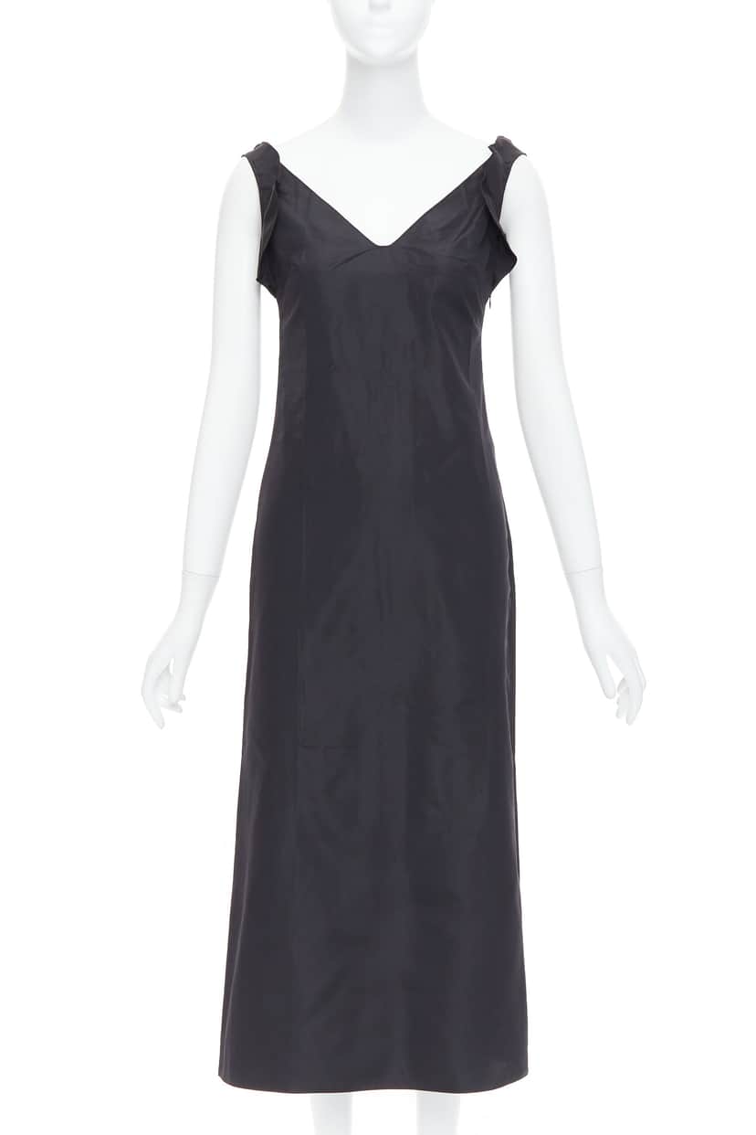Miu Miu Ruffle Strap Dress Black Silk Never worn - Front View