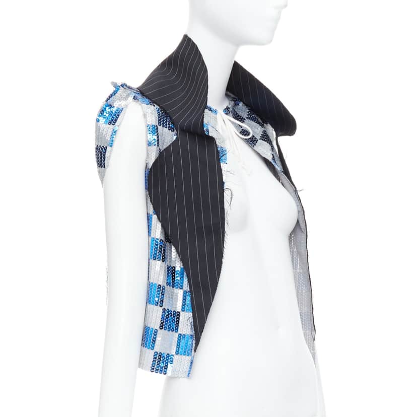 Comme Des Garcons Checkered Sequin Vest Blue Polyester Very good condition - Front View