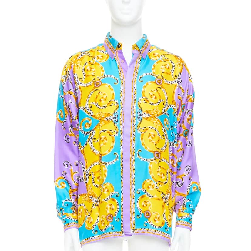 Gianni Versace Leopard Baroque Shirt Yellow Silk Never worn, with tag - Front View
